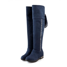 2014 New Arrival Black Red Blue Zip Lace Up Fashion Sweet Warm Femal Women Girls Winter Over The Knee Wedges Riding Boots X706