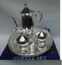Free shipping shiny silver plated metal coffee set tea set for weddings or party 1 set