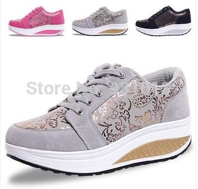 2014 Fashion Spring Autumn Flower Print Leather Platform Sport Shoes Woman Swing Shoes Sneakers Women