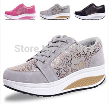2014 Fashion Spring Autumn Flower Print Leather Platform Sport Shoes Woman Swing Shoes Sneakers Women