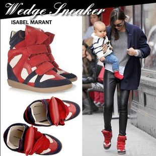 Factory Direct Sales Autumn Isabel Marant Fashion Wedge Sneakers Leather PU Height Increasing 6cm Women s