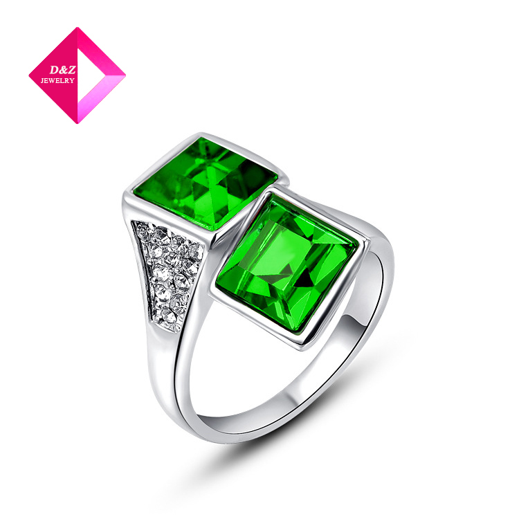 Green square diamond ring Jewelry Made with Genuine Austria Full Sizes Wholesale ring series
