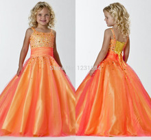 Gold Sparkly Beautiful spaghetti Strap Floor Length Communion Dress Ball Gowns Shiny Crystal Rhinestore Girls Pageant Dresses