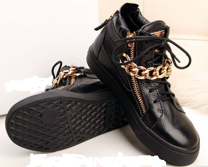 Wholesales GZ 100 Genuine Leather Height Increasing With Metal Chain High Top Shoes Men Women Unisex