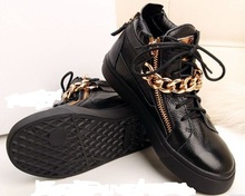 Wholesales GZ 100% Genuine Leather Height Increasing With Metal Chain High Top Shoes Men Women Unisex Fahsion Sneakers