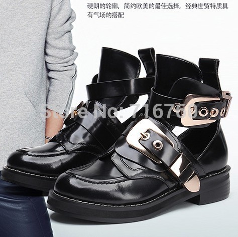 4 8cm riding gladiator boots buckle cutout black genuine leather women motorcycle boots autumn ankle boots