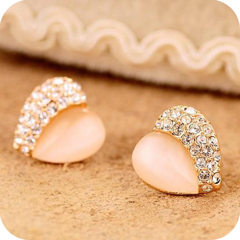 Promotion High Quality New Arrival Fashion Trendy Opal Heart Rhinestone Stud Earrings E128