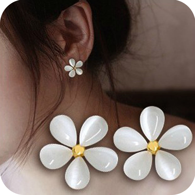 Promotion New Arrival Fashion Trendy Elegant 18K Gold Plated White Cherry Blossom Opal Stud Earrings E134