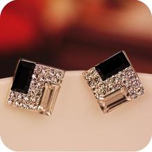 Promotion Europe Trendy Luxurious Elegant Black White Sparkling Bling Rhinestone Square Gem Stud Earrings E178