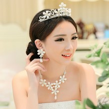 Fashion Pearl Diamond Bride Crown Necklace Jewelry Accessories Studio Three-piece Suit The Bride Adorn Article Marriage