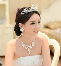 Fashion Pearl Bride Crown Necklace Jewelry Accessories Studio Three piece Suit The Bride Adorn Article Marriage