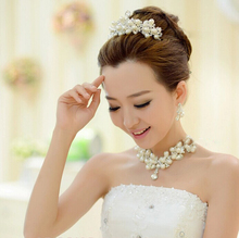 2014 Bridal Jewelry three piece Jewelry Pearl Bride Wedding Dress Accessories Crown Marriage Tire Chain Necklace