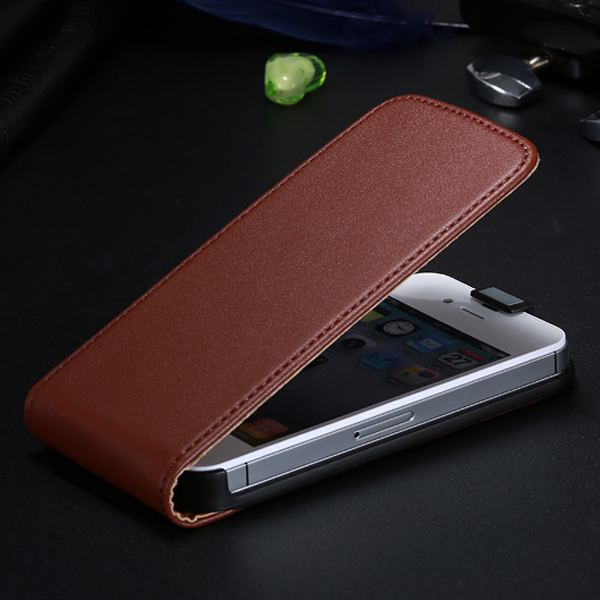 Retro Real Genuine Leather Case for iPhone 4 4S Luxury Vertical Magnetic Flip Phone Accessories Cover