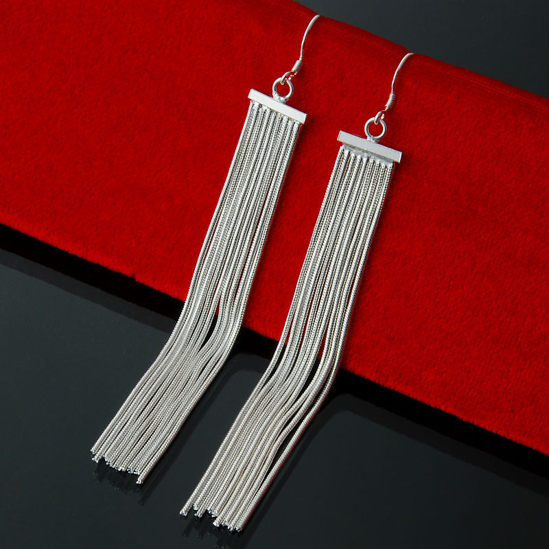 Super Sale 1piece Free Shipping vintage tassel long Dangle Earrings 925 Silver Earrings for women fashion