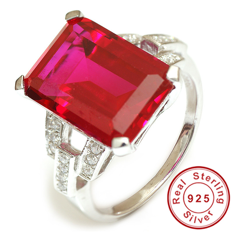Luxury Vintage 8ct Emerald Cut Ring High Quality Pigeon Blood Red Ruby 925 Sterling Silver 2014
