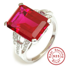 2014 New Stylish Luxury Vintage 8ct Emerald Cut Ring High Quality Pigeon Blood Red Ruby 925 Sterling Silver Set Size 6 7 8