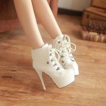 Big size 31 43 high quality sexy style women casual high heels ankle boots PU leather