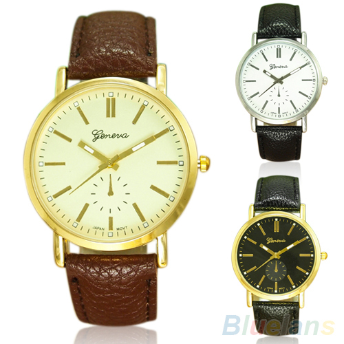 Men s Fashion Geneva Casual Faux Leather Band Quartz Analog Wrist Watch 2CEP