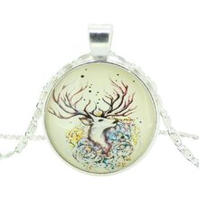 glass cabochon deer necklace art picture silver color chain necklace choker necklace jewelry fashion women 2014