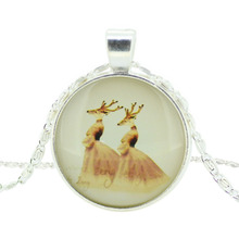 glass cabochon deer necklace art picture silver color chain necklace choker necklace jewelry fashion women 2014