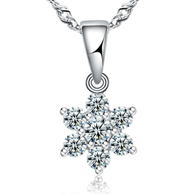 Free shipping 925 sterling silver pendant necklace snowflake high end 64 faces Swiss crystal woman classic