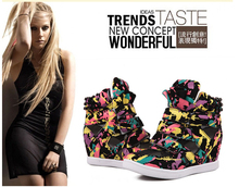 2015 Rivet graffiti net cloth Isabel Marant Genuine Leather high boots Height Increasing Sneakers Fashion girls