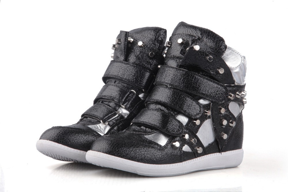 Genuine Leather Boots Bright surface Mixed Colors Gorgeous diamond rivets Isabel Marant Leather Height Increasing Sneakers