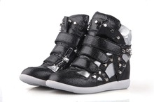 Genuine Leather Boots Bright surface Mixed Colors Gorgeous diamond rivets Isabel Marant Leather Height Increasing Sneakers