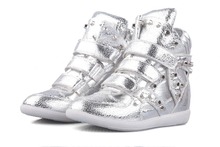 Genuine Leather Boots Bright surface Mixed Colors Gorgeous diamond rivets Isabel Marant Leather Height Increasing Sneakers