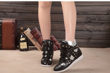Genuine Leather Boots Bright surface Mixed Colors Gorgeous diamond rivets Isabel Marant Leather Height Increasing Sneakers