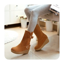Big size 34-43 new 2014 fashion warm ladies PU leather ankle boots snow buckle women boots and woman autumn winter shoes