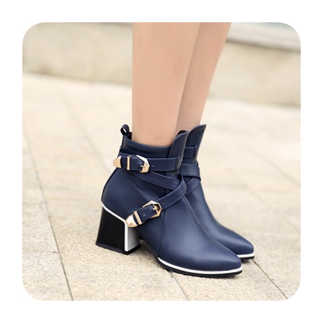 PU Leather 2014 Fashion Vintage Womens Pointed Toe Motorcycle Boots Metal Buckle Zipper Ankle Martin Boots