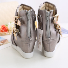Breathable Men Fashion 2014 shoes Good Quality Women Sneakers Height Increasing Gold silvery Colour Free Shipping