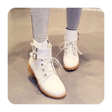 2014 New Fashion Womens PU Leather Buckle Lace Up Ankle Boots For Women Casual Martin Short