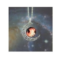 2014 New Fashion Galaxy Necklace Lovely Galaxy Cabochon Alloy Hollow Moon Pendant Silver Chain Necklace