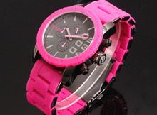 Women Luxury Wristwatches 6 pin multi cor Sport Fuchsia Silicone and Stainless Steel Strap Japan Chronograph