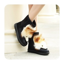 Plus size 35-40 fashion elegant lady’s short boots winter warm Fox fur women ankle boots glitter warm snow boots winter shoes