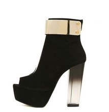 Free shipping new 2014 martin boots high heeled platform shoes female sandals black ankle boots clear