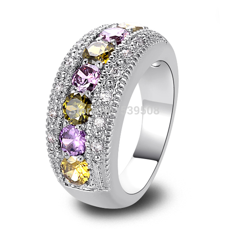 Wholesale Fashion Jewelry Round Cut Peridot Amethyst Citrinre Pink White Sapphire 925 Silver Ring Size 6