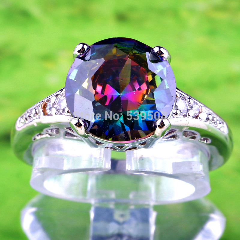 Wholesale Engagement Bridal Round Cut Rainbow White Sapphire 925 Silver Ring Size 6 7 8 9