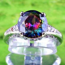 Wholesale Engagement Bridal Round Cut Rainbow & White Sapphire  925 Silver Ring Size 6 7 8 9 10 11 12