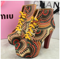 2014 new autumn Sunflower motorcycle boots with high heels Waterproof