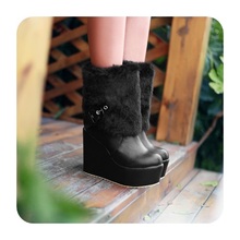 Fashion women’s warm feathers martin ankle boots winter british style wedges shoes high heel platform snow boots Free shipping