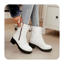 Fashion lace-up Round Toe Short Ankle Boot  martin Shoes Black brown apricot Autumn Winter outdoor shoes Casual  Free Shipping