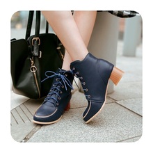 2014 new autumn and winter women square heel martin boots Artificial high heel lace up ankle