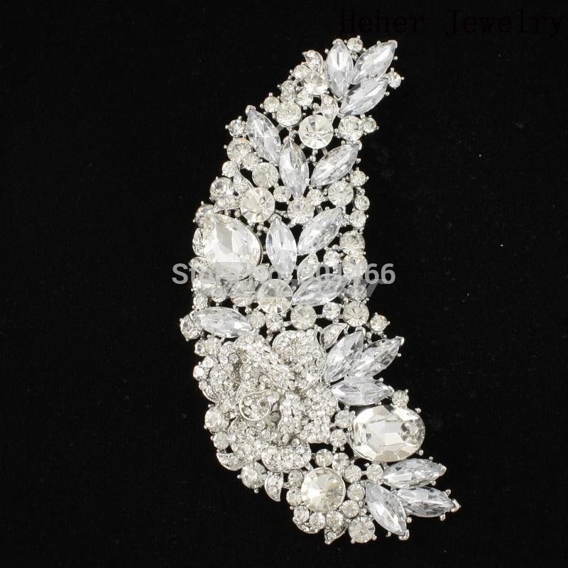 Bridal Brooches For Women Accessories Clear Rhinestone Crystals Drop Flower Brooch Broach Pin for Women Wedding