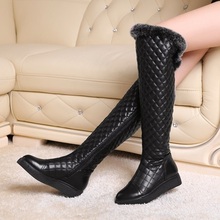 Fashion brand beautiful women winter Genuine leather over the knee boots flat rabbit fur motorcycle boots female long shoes