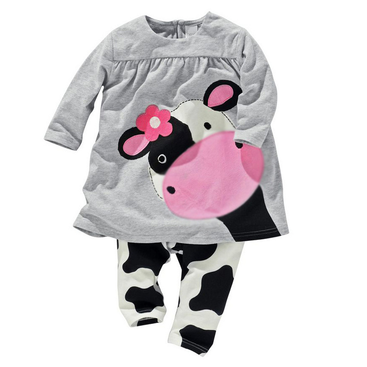 retail girls baby clothes Little Cow modeling clothes 100 cotton casual long sleeved T shirt Pants