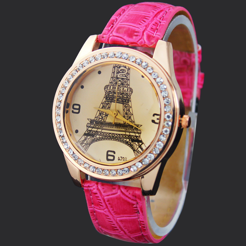 New Hot Pink Eiffel Tower Lady Girls Women s Jewelry Diamond Xmas Gifts Hours Quartz Clocks