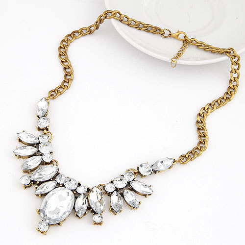 2014 New Vintage Metal Exaggerated Punk Resin Drop Flowers Alloy Chunky Choker Statement Necklace Fashion Jewelry